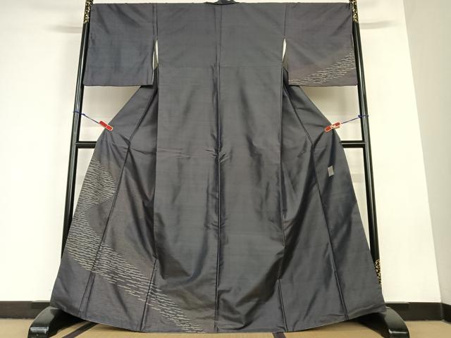 平和屋着物●紬　訪問着　変わり横段文　金糸　正絹　逸品　AABC5096zg