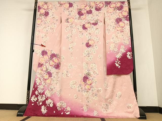 平和屋着物●ファッションブランド　hiromichi nakano　ヒロミチナカノ　振袖　舞花文　枝垂れ桜　暈し染め　金彩　正絹　逸品　AABC5136zg