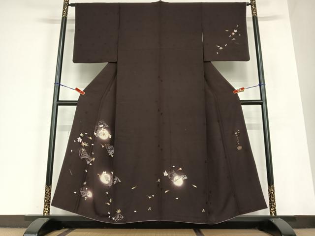 平和屋着物●十代目 歌舞伎役者　坂東三津五郎　訪問着　色紙舞桜　暈し染め　金彩　正絹　逸品　AABC5158zg