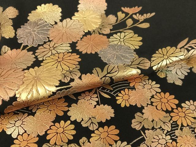 平和屋着物●金彩工芸　畑山敦夫　黒留袖　渡り橋草花文　金彩　正絹　逸品　AABC5177zg