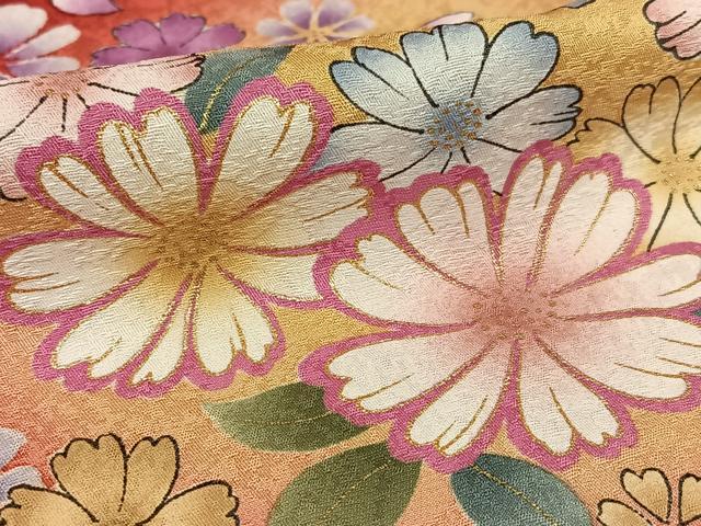 平和屋着物●豪華振袖　舞花文　ほたる暈し　金彩　仮絵羽　逸品　未使用　AABC5188zg 平和屋着物○豪華振袖 舞花文 ほたる暈し 金彩 仮絵羽 逸品