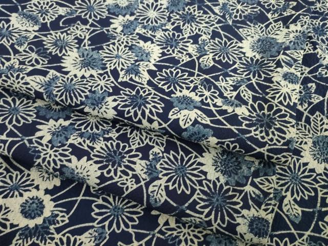 平和屋着物●上質な小紋　本藍　型染め　草花文　正絹　逸品　AABC5635ck