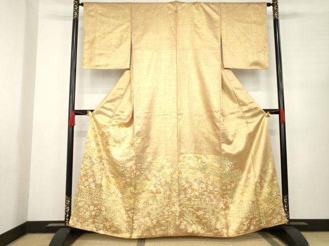 平和屋着物●豪華色留袖　駒刺繍　エ霞飛鶴吉祥文　金彩　正絹　逸品　AABC5636ck