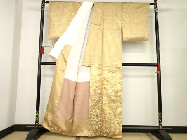 平和屋着物□豪華色留袖 駒刺繍 雲取り風景花文 金彩 正絹