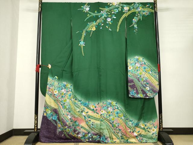 平和屋着物●豪華振袖　作家物　辻が花　草花文　正絹　逸品　AABC5654ck