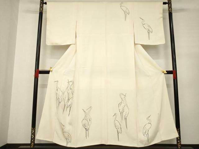 平和屋着物●訪問着　手描き　群鳥　金彩　正絹　逸品　未使用　AABC5666ck