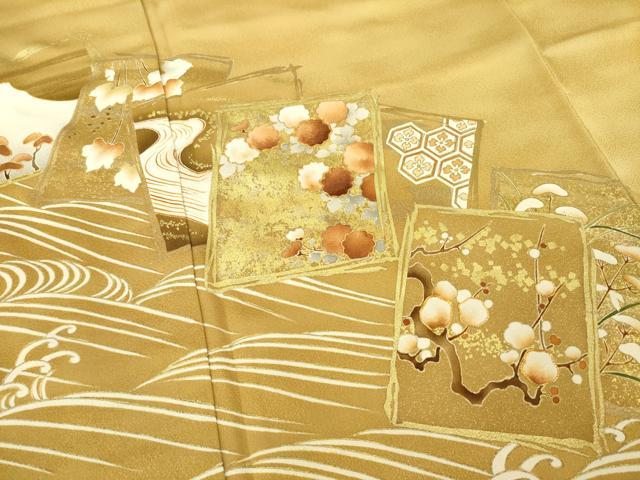 平和屋着物●皇室献上作家　北出与三郎　訪問着　色紙重ね花文　金彩　正絹　逸品　AABC5677ck 平和屋着物○皇室献上作家 北出与三郎 訪問着 色紙重ね花