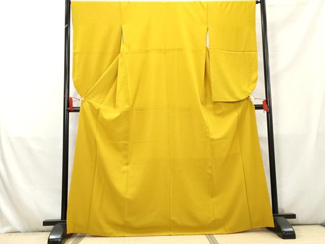 平和屋着物●小振袖　二尺袖　色無地　鬱金色　洗える着物　AABC5779cs