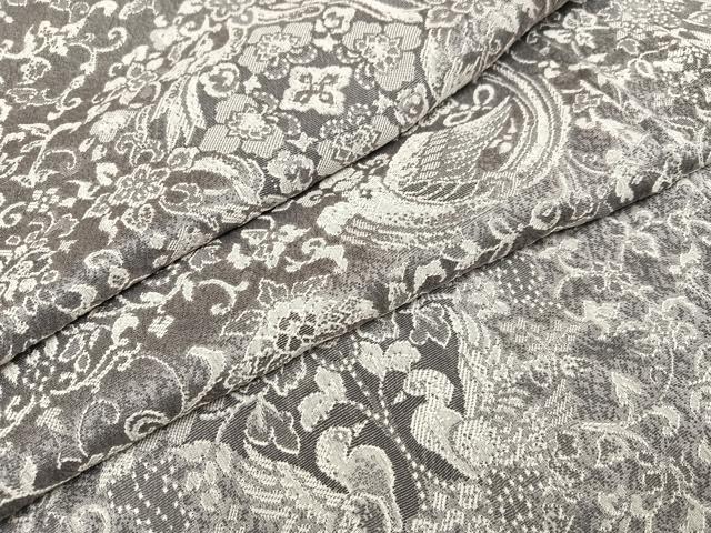 平和屋着物●上質なお召　天目織　花鳥文　正絹　逸品　AABC6009ph