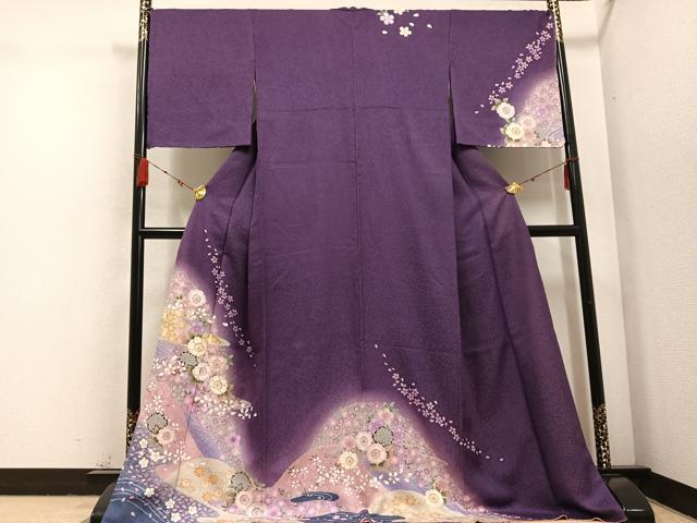 平和屋着物●訪問着　辻が花　舞桜文　暈し染め　金彩　金通し地　ロング丈　京都きもの友禅扱い　正絹　逸品　AABC6021ph