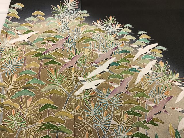 平和屋着物○京加賀友禅 百貫達雄 黒留袖 群れ鶴草花文