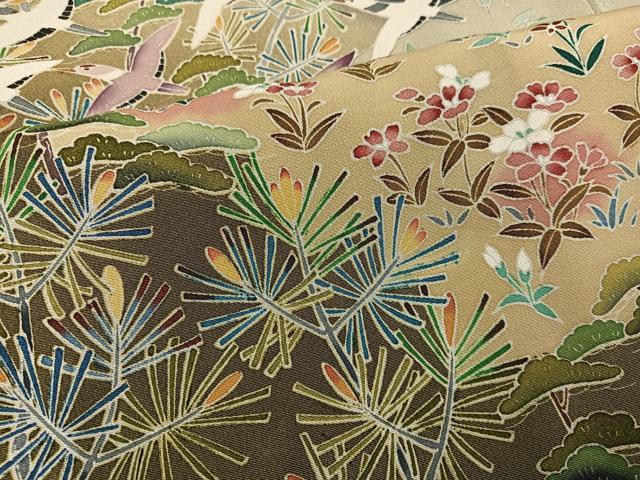 平和屋着物●京加賀友禅　百貫達雄　黒留袖　群れ鶴草花文　正絹　逸品　AABC6053ph 平和屋着物○京加賀友禅 百貫達雄 黒留袖 群れ鶴草花文