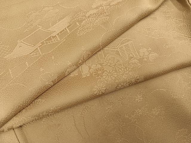 平和屋着物●上質な色無地　人物風景地紋　枯色　さが美扱い　正絹　逸品　AABC6055ph