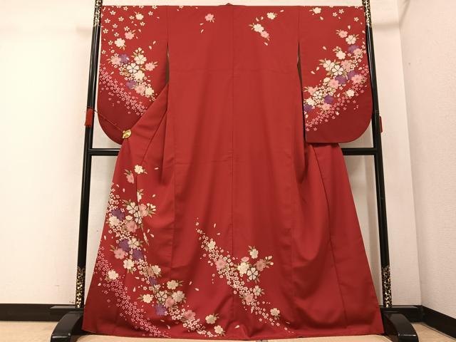 平和屋着物●小振袖　二尺袖　舞花文　銀彩　洗える着物　AABC6075ph