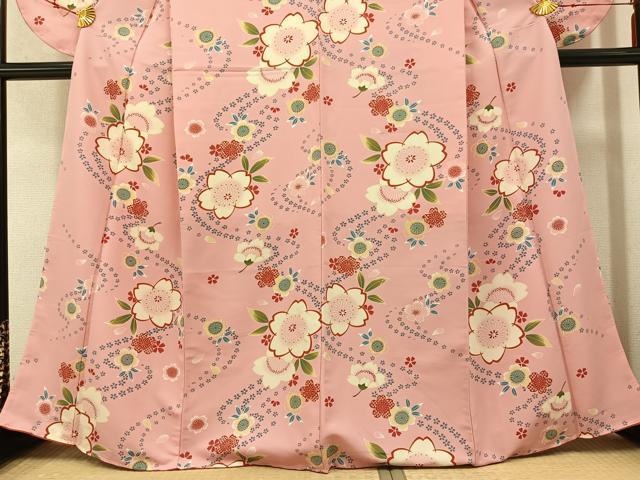 平和屋着物○小振袖 二尺袖 舞桜文 洗える着物 未使用