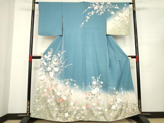 平和屋着物●訪問着　友禅　草花文　暈し染め　金彩　正絹　逸品　AABC6081ck