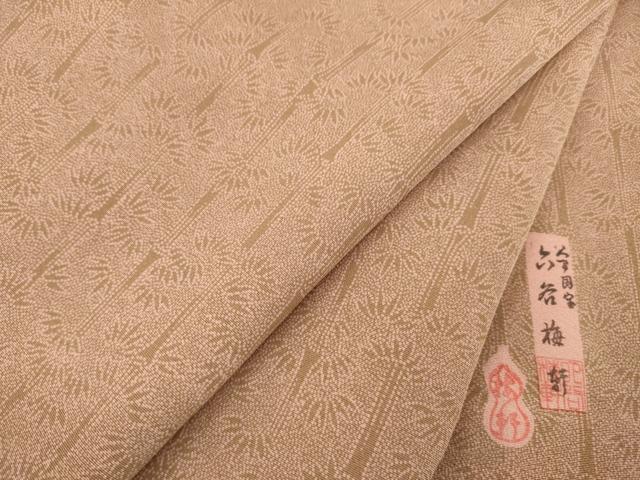 平和屋着物●人間国宝　初代 六谷梅軒(六谷紀久男)錐彫り　重要無形文化　財伊勢型紙　江戸小紋　竹林　反端付き　正絹　逸品　AABC6102ck