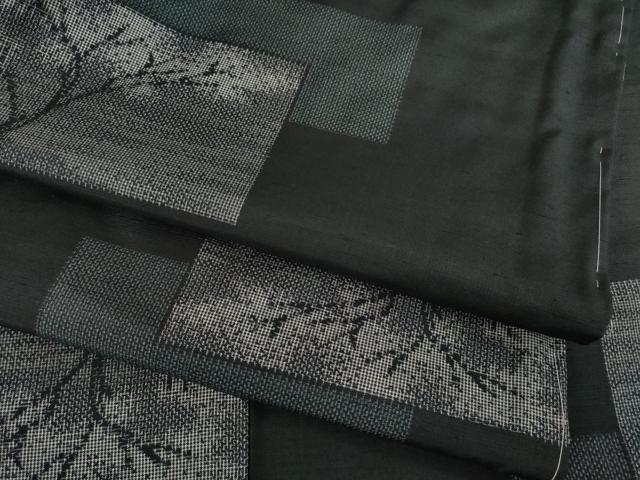 平和屋着物●上質な紬　色紙重ね風景文　黒地　正絹　逸品　AABC6106ck