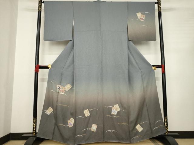 平和屋着物●訪問着　手描き　百人一首　金彩　正絹　逸品　AABC6109ck