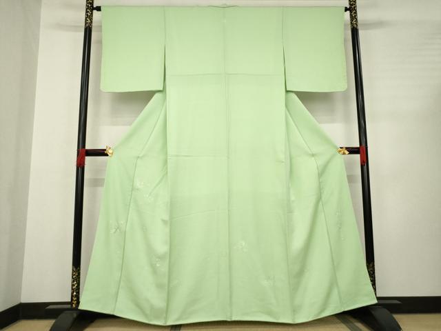 平和屋着物●無地絵羽訪問着　蘇州刺繍　作家物　雪輪花鳥文　若菜色　正絹　逸品　AABC6115ck