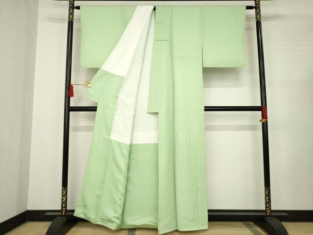 平和屋着物●無地絵羽訪問着　蘇州刺繍　作家物　雪輪花鳥文　若菜色　正絹　逸品　AABC6115ck 平和屋着物○無地絵羽訪問着 蘇州刺繍 作家物 雪輪花鳥文