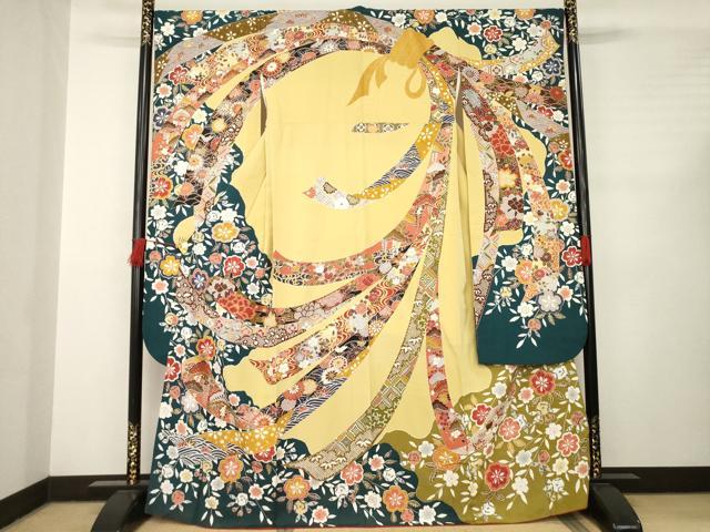 平和屋着物●豪華振袖　辻が花　束ね熨斗花文　金彩　正絹　逸品　AABC6132ck