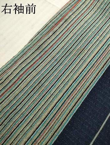 平和屋着物○お召 矢羽根文 ロング丈 正絹 逸品 AABC6141ck