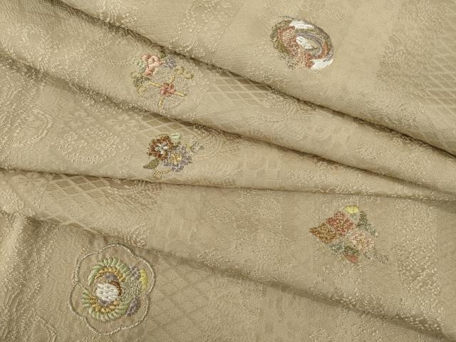 平和屋着物●上質な小紋　刺繍　花鳥丸文　正絹　逸品　未使用　AABC6143ck