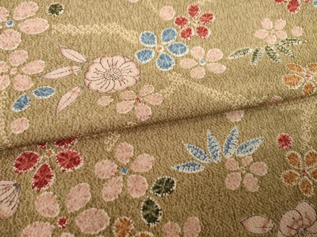 平和屋着物●上質な小紋　辻が花　枝花文　松　鬼しぼ縮緬　正絹　逸品　AABC6149ck 平和屋着物○上質な小紋 辻が花 枝花文 松 鬼しぼ縮緬 正絹