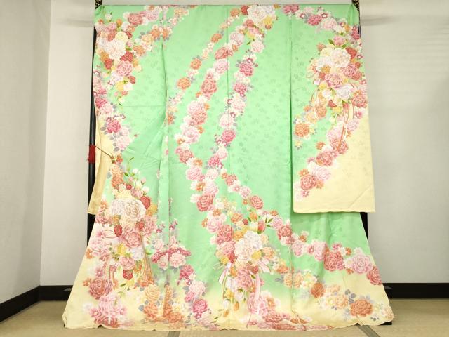 平和屋着物●豪華振袖　刺繍　舞花文　暈し染め　金彩　仮絵羽　逸品　未使用　AABC6156ck