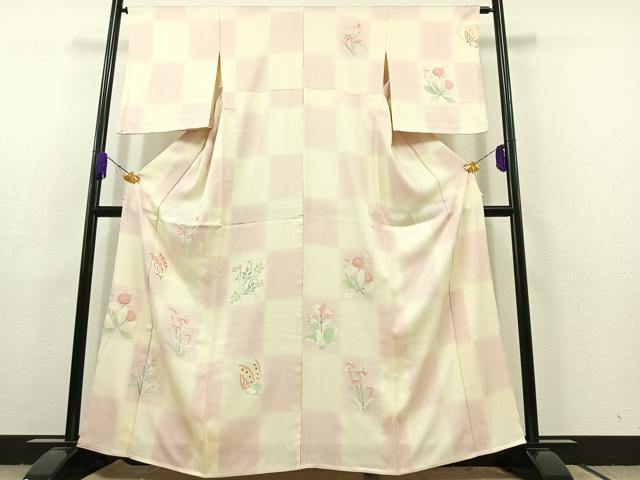 平和屋着物▽訪問着　単衣　花蝶文　正絹　逸品　AABC6164jh