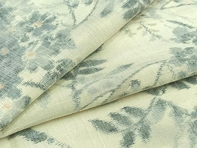 平和屋着物▽上質な紬　単衣　草花文　正絹　逸品　AABC6193jh