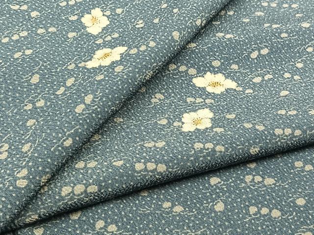 平和屋着物▽小紋　単衣　舞花文　鬼しぼ縮緬　洗える着物　AABC6195jh