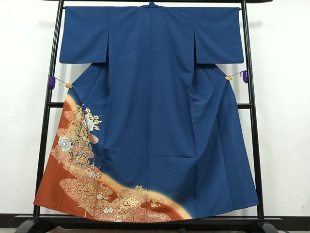 平和屋着物▽訪問着　単衣　草花文　金彩　洗える着物　AABC6765jh