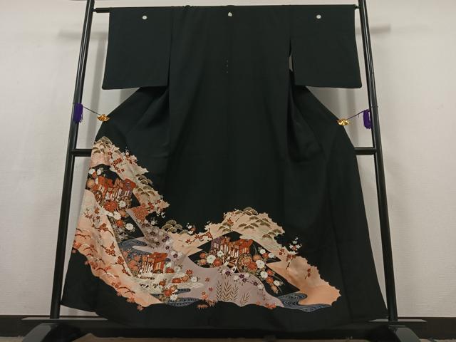 平和屋着物▽豪華黒留袖　単衣　御所車吉祥花文　金彩　正絹　逸品　AABC6778jh