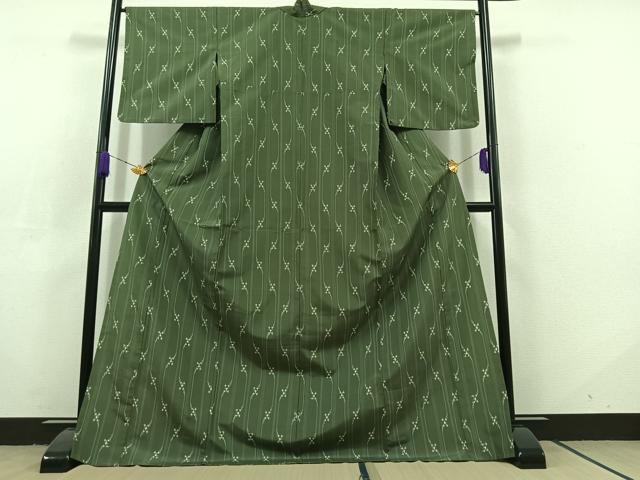 平和屋着物▽上質な紬　単衣　蚊絣　ロング丈　正絹　逸品　AABC6786jh 平和屋着物▽上質な紬 単衣 蚊絣 ロング丈 正絹 逸品 AABC6786jh