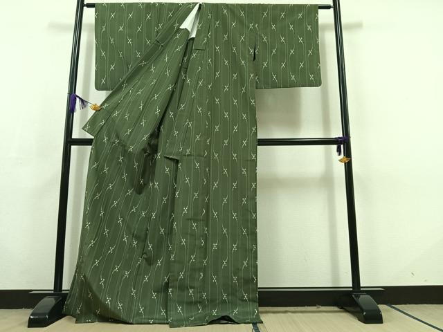 平和屋着物▽上質な紬 単衣 蚊絣 ロング丈 正絹 逸品 AABC6786jh