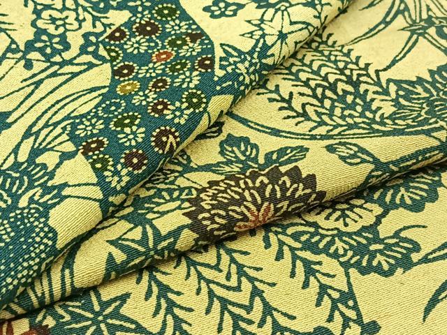 平和屋着物▽上質な紬　単衣　型染め　飾花文　正絹　逸品　未使用　AABC6794jh