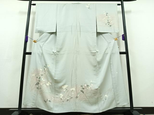 平和屋着物▽訪問着　単衣　友禅　草花文　暈し染め　正絹　逸品　AABC6796jh