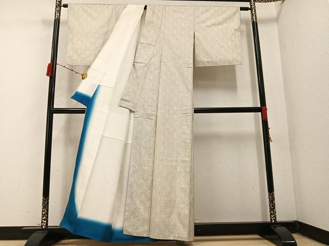 平和屋着物○本場大島紬 白大島 カタス7マルキ 麻の葉文様 正絹 逸品