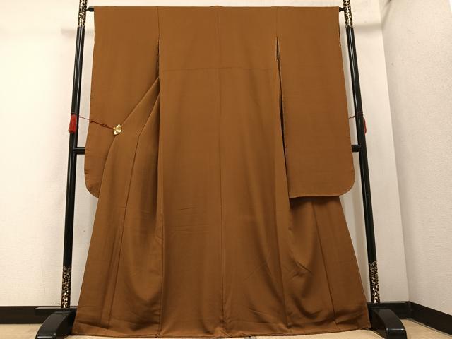 平和屋着物●豪華振袖　色無地　枇杷茶色　正絹　逸品　未使用　AABC6818ph