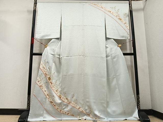 平和屋着物●訪問着　駒刺繍　雪輪地紙草花文　金彩　正絹　逸品　未使用　AABC6824ph