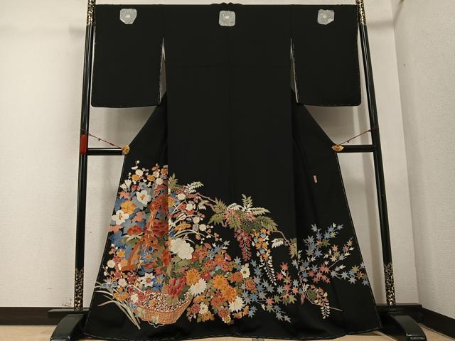 平和屋着物●本加賀友禅作家　押田正義　黒留袖　草花文　正絹　逸品　未使用　AABC6835ph