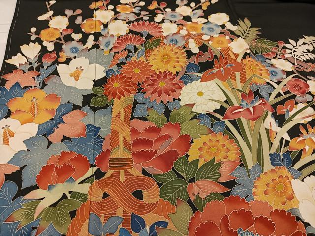 平和屋着物○本加賀友禅作家 押田正義 黒留袖 草花文 正絹 逸品