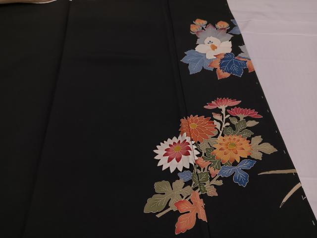 平和屋着物○本加賀友禅作家 押田正義 黒留袖 草花文 正絹 逸品