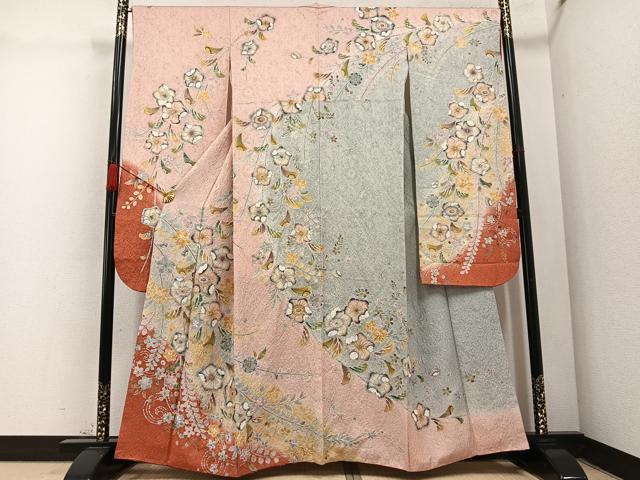 平和屋着物●豪華振袖　辻が花　絞り　暈し染め　金通し地　正絹　逸品　AABC6848ph