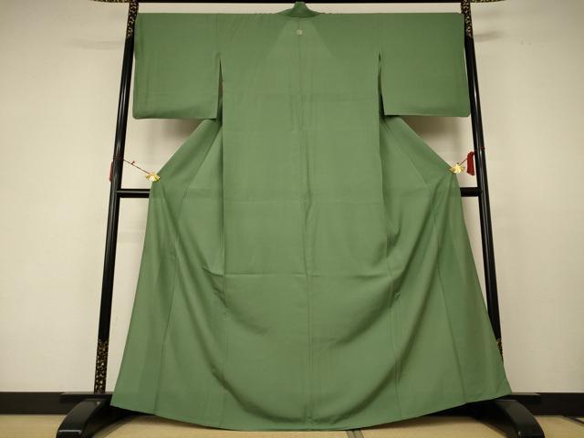 平和屋着物＊夏物　色無地　絽　松葉色　正絹　逸品　AABC6894jd