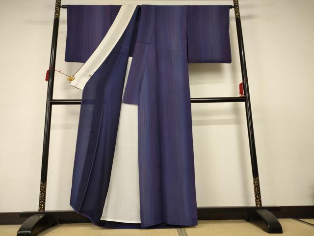 平和屋着物▽上質な小紋 単衣 縞 正絹 逸品 AABC6897jd