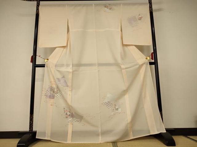 平和屋着物＊夏物　訪問着　絽　吉祥花文　銀彩　正絹　逸品　AABC6898jd