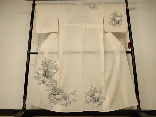 平和屋着物＊夏物　訪問着　絽　草花文　銀彩　正絹　逸品　AABC6912jd